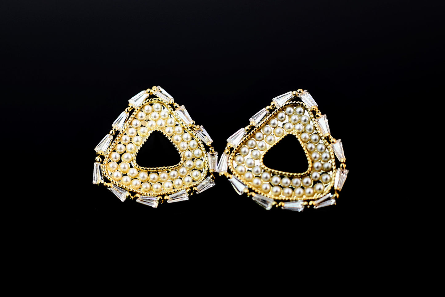 Triangular Pearl and crystal stud Earrings