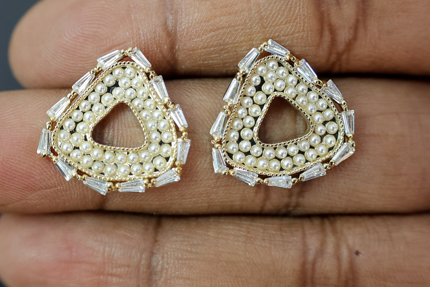 Triangular Pearl and crystal stud Earrings