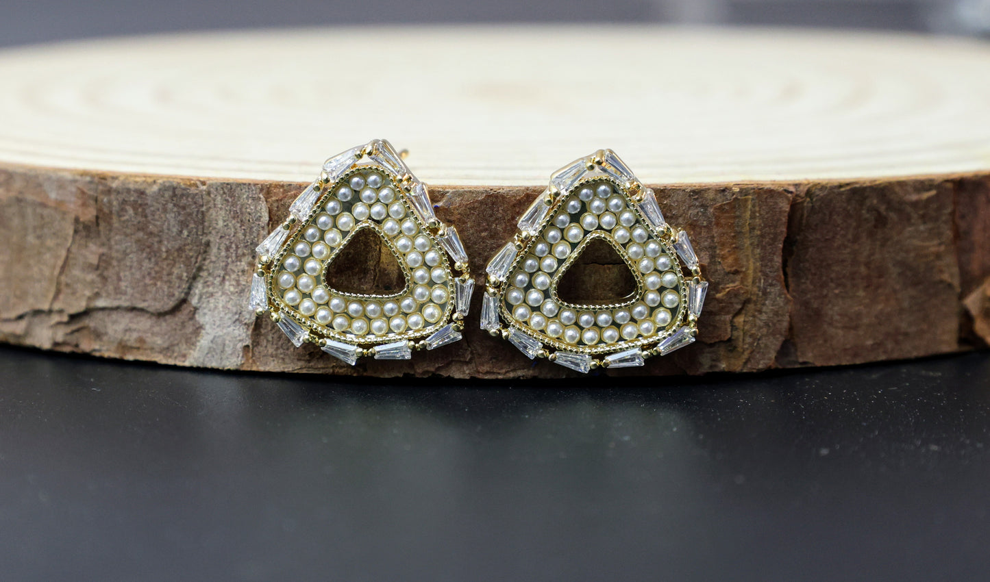 Triangular Pearl and crystal stud Earrings