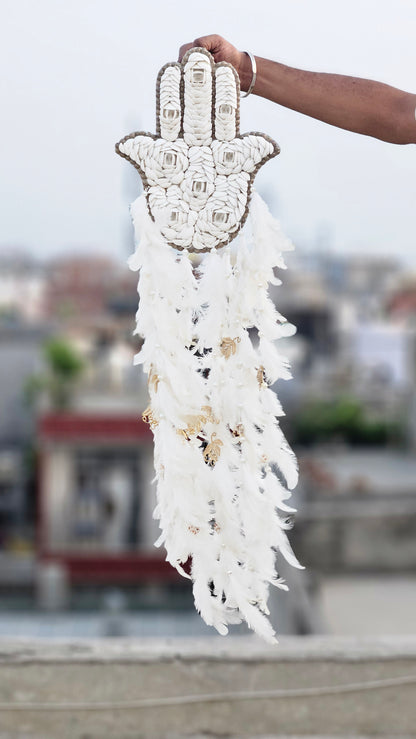 Hamsa Shell & Feather Dream Catcher – Symbol of Protection & Peace - Shellkrafts