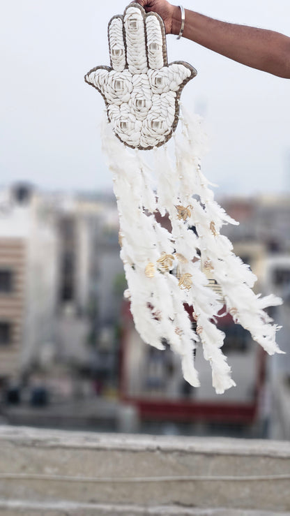 Hamsa Shell & Feather Dream Catcher – Symbol of Protection & Peace - Shellkrafts