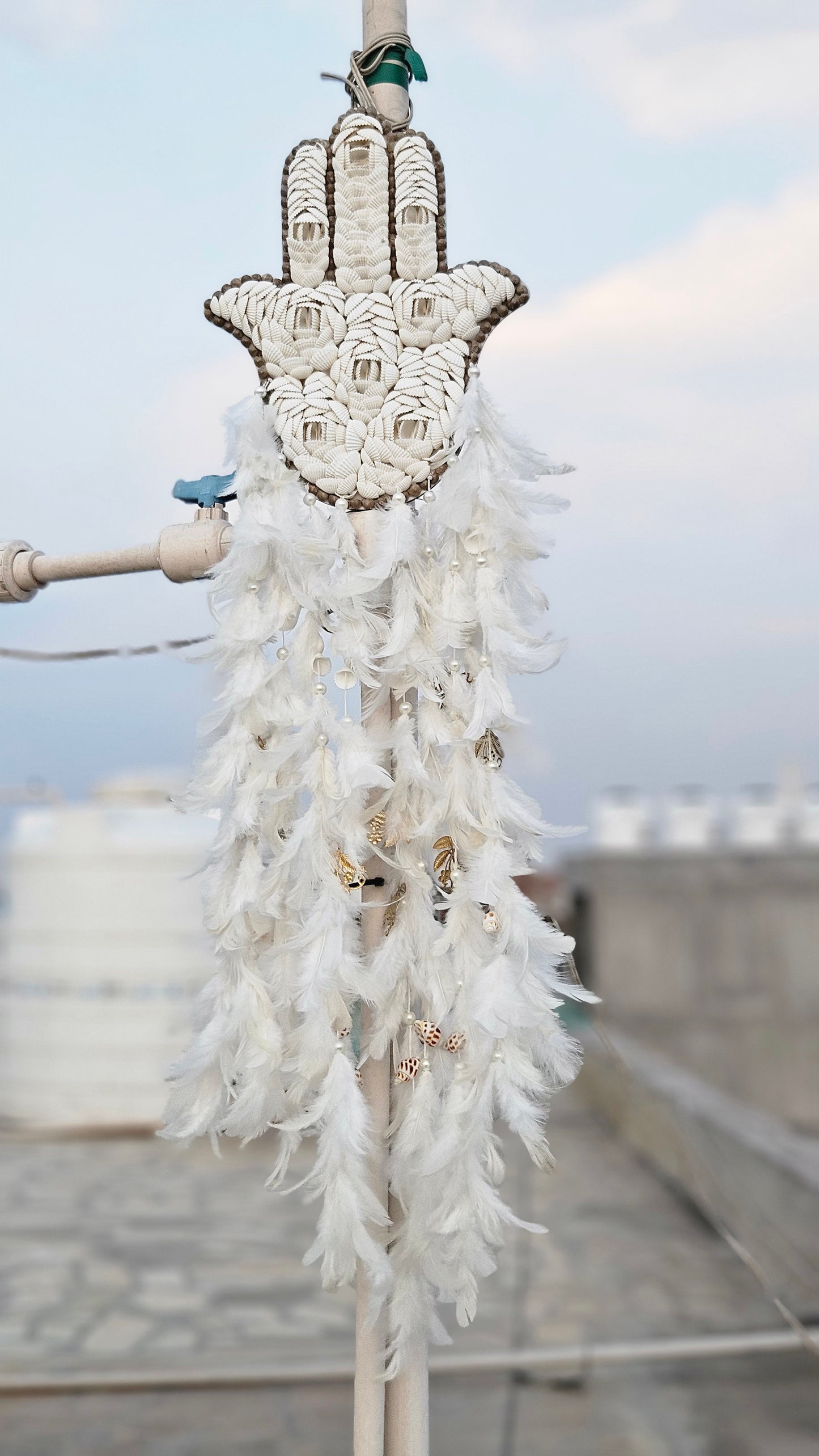 Hamsa Shell & Feather Dream Catcher – Symbol of Protection & Peace - Shellkrafts