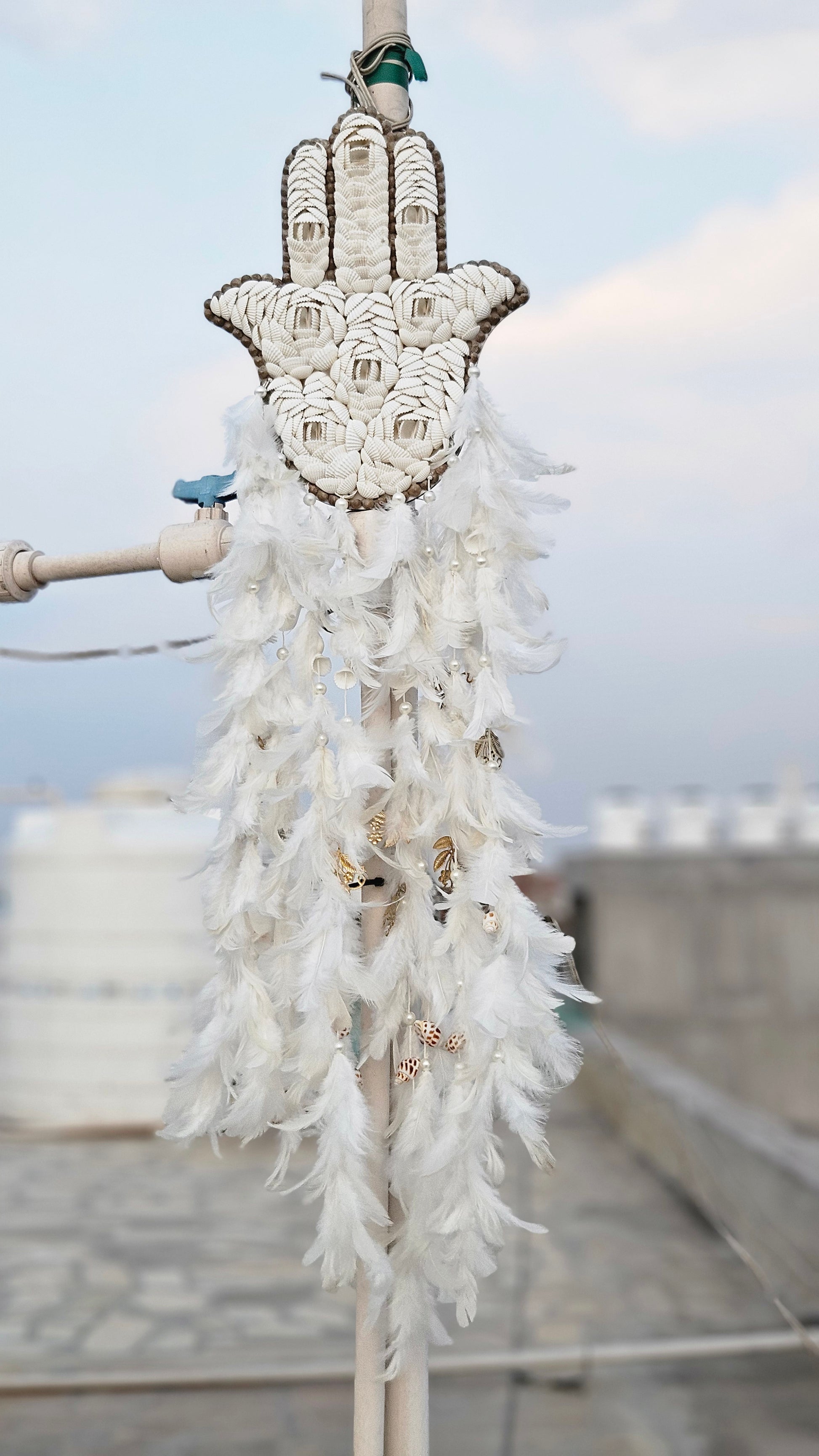 Hamsa Shell & Feather Dream Catcher – Symbol of Protection & Peace - Shellkrafts
