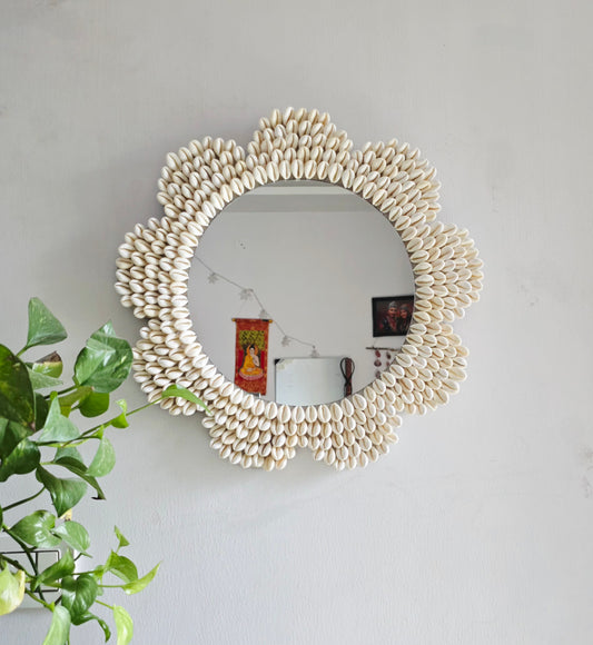 Handcrafted Seashell Wall Mirror – Coastal Boho Home Décor 18inch - Shellkrafts