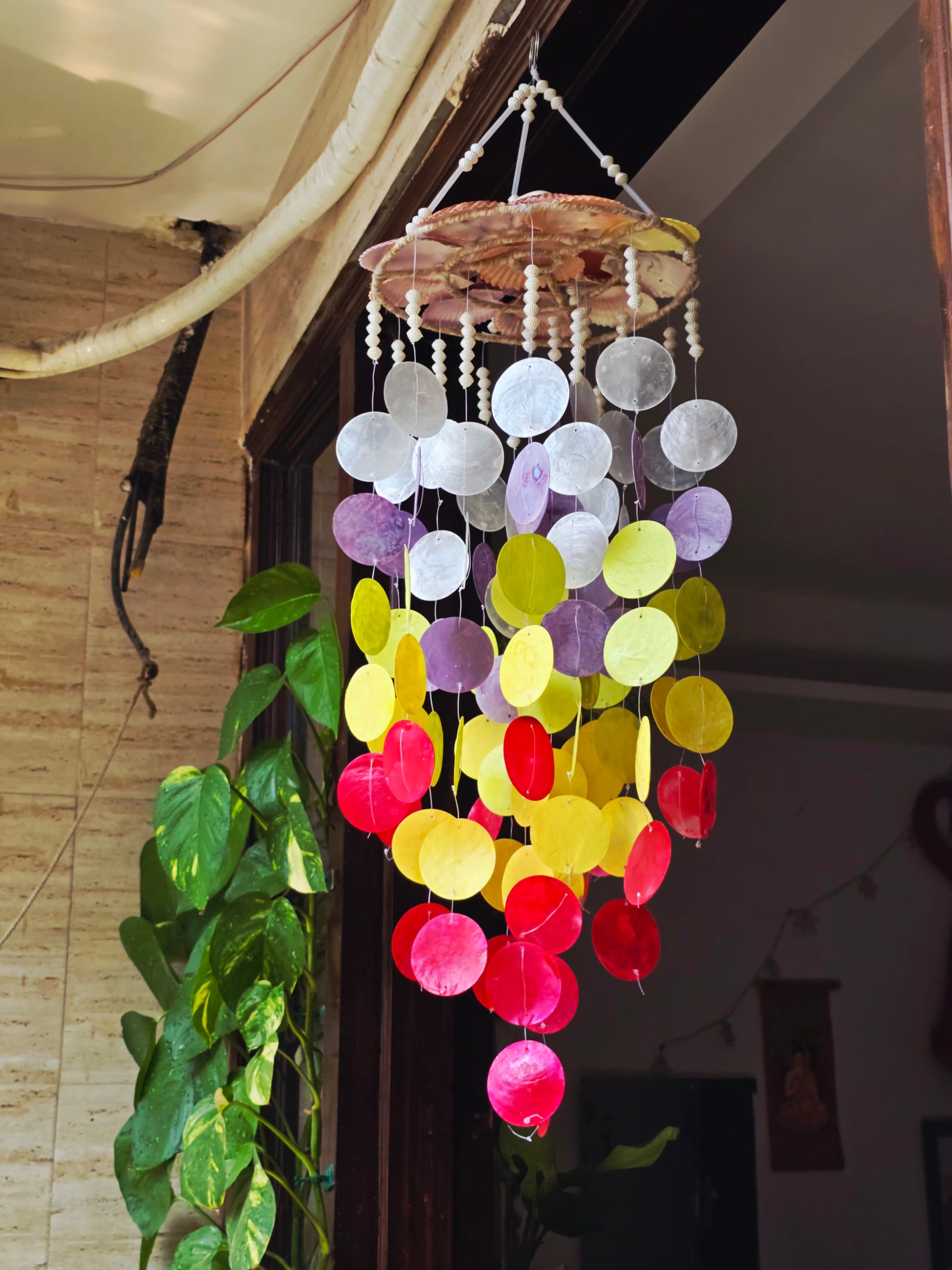 Bohemian Capiz Shell Wind Chime – Multicolor windchime for Balcony & Home Décor - Shellkrafts