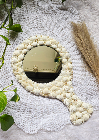 Seashell Decorative Hand Mirror – Coastal Pearl Shell Vanity Mirror - Shellkrafts