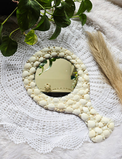 Seashell Decorative Hand Mirror – Coastal Pearl Shell Vanity Mirror - Shellkrafts