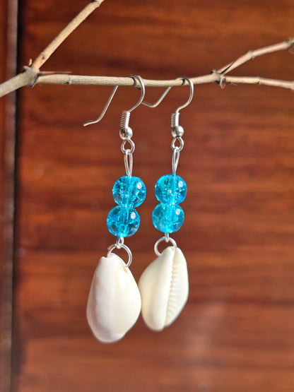 Crystal Blue Bead Drop Earrings - Shellkrafts