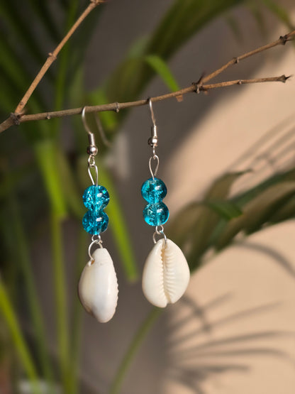 Crystal Blue Bead Drop Earrings - Shellkrafts