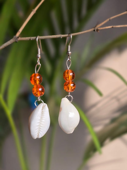 Crystal Orange Bead Drop Earrings - Shellkrafts