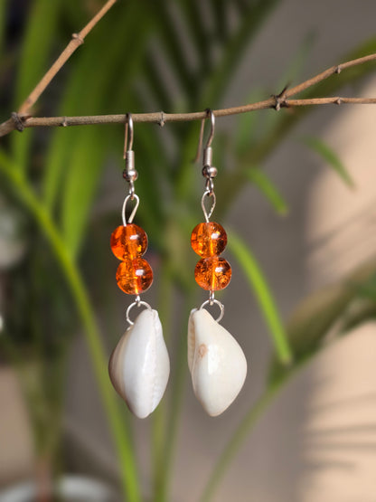 Crystal Orange Bead Drop Earrings - Shellkrafts
