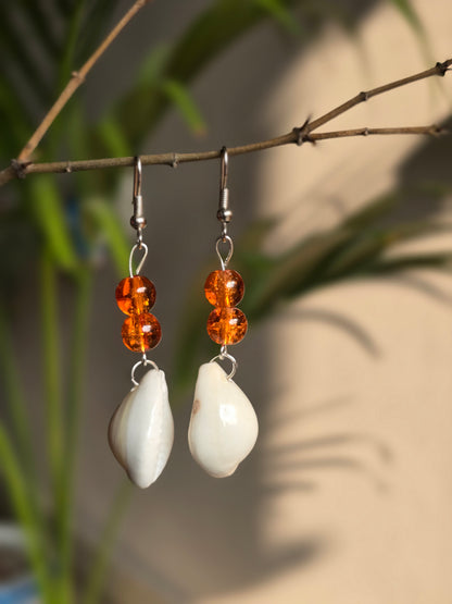 Crystal Orange Bead Drop Earrings - Shellkrafts