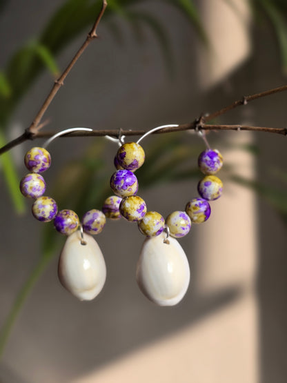 Purple beads Shell Hoop Earrings - Shellkrafts