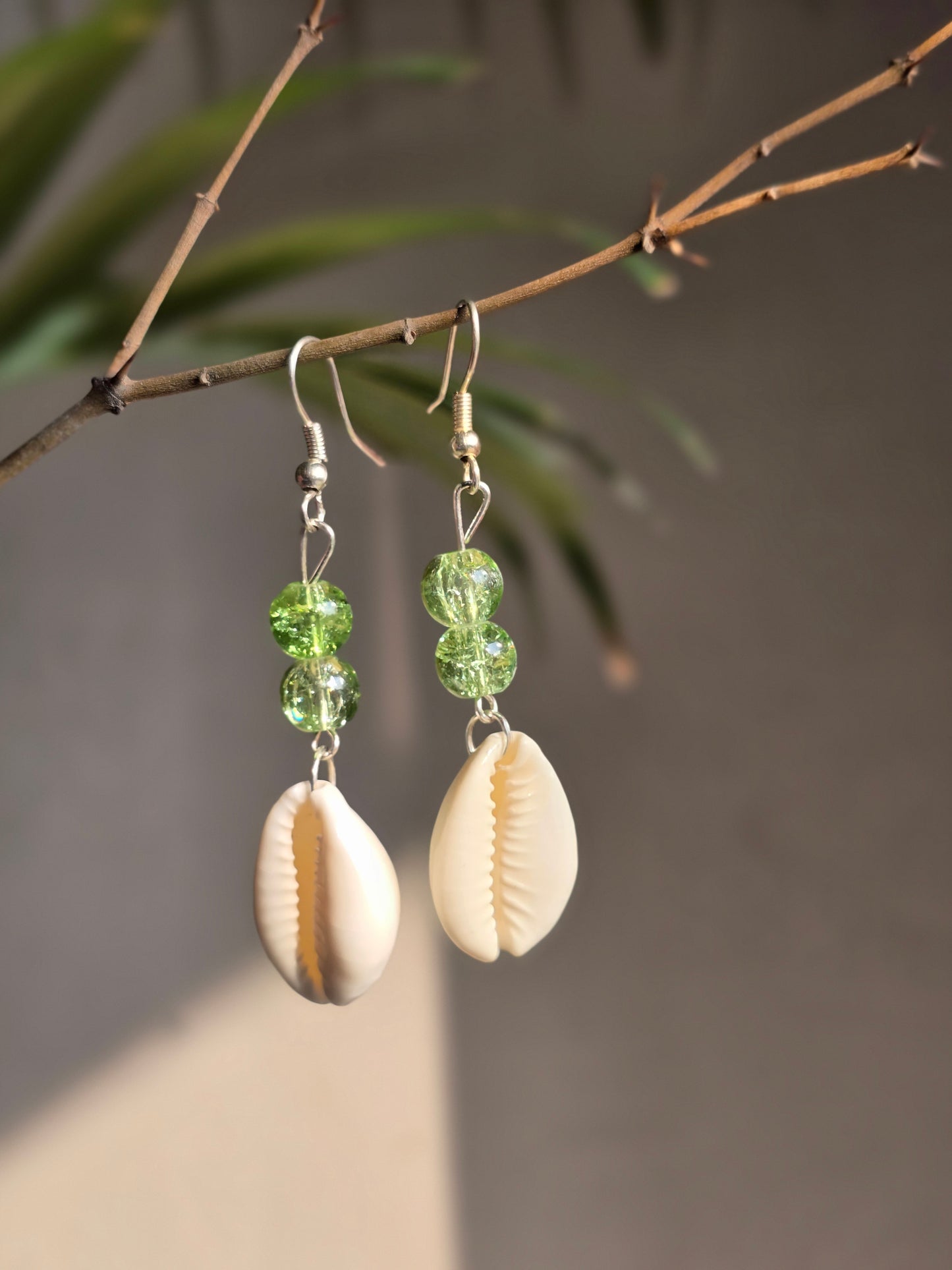 Crystal Green Bead Drop Earrings - Shellkrafts