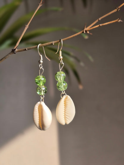 Crystal Green Bead Drop Earrings - Shellkrafts