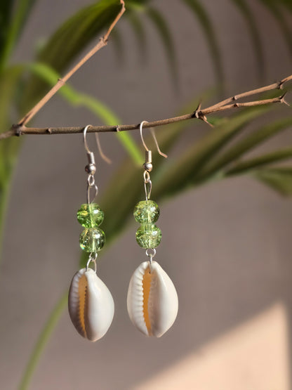 Crystal Green Bead Drop Earrings - Shellkrafts