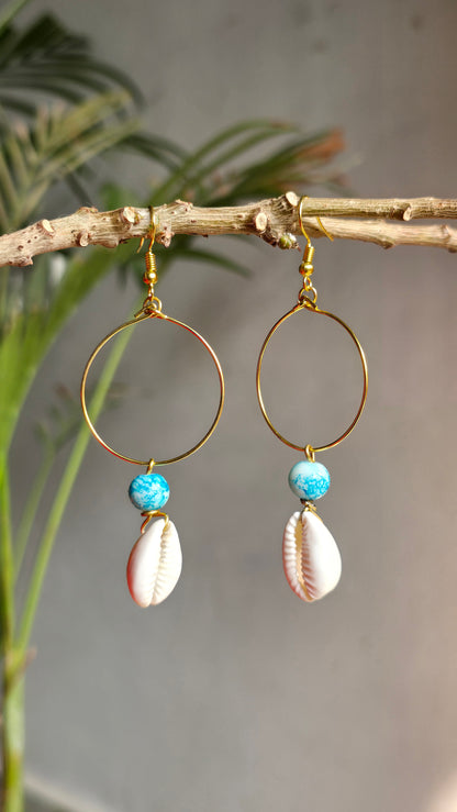 Golden Tide Cowrie Shell Beach Hoop Earrings - Shellkrafts