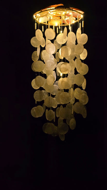 Handcrafted Capiz Shell Chandelier Wind Chime – Bohemian Hanging Light Decor - Shellkrafts