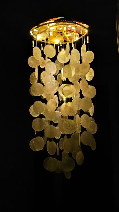 Handcrafted Capiz Shell Chandelier Wind Chime – Bohemian Hanging Light Decor - Shellkrafts