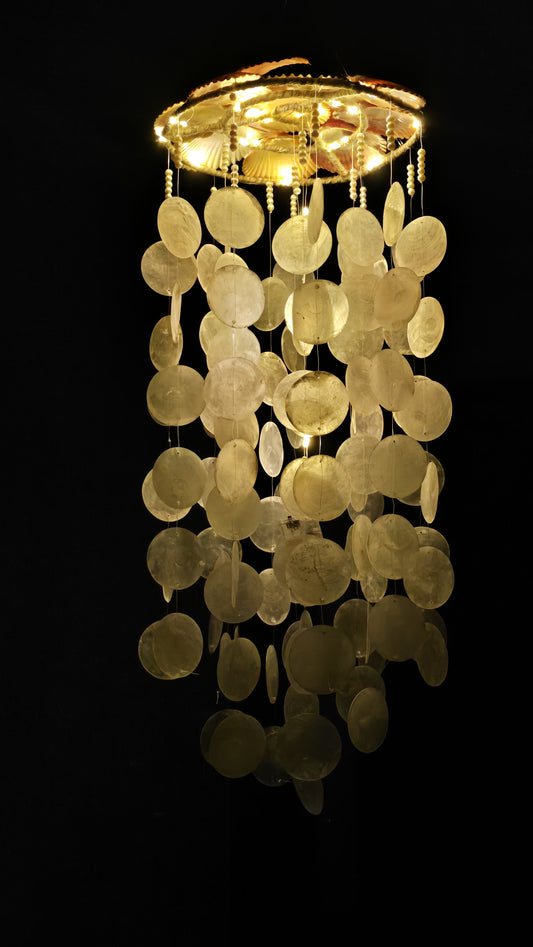 Handcrafted Capiz Shell Chandelier Wind Chime – Bohemian Hanging Light Decor - Shellkrafts