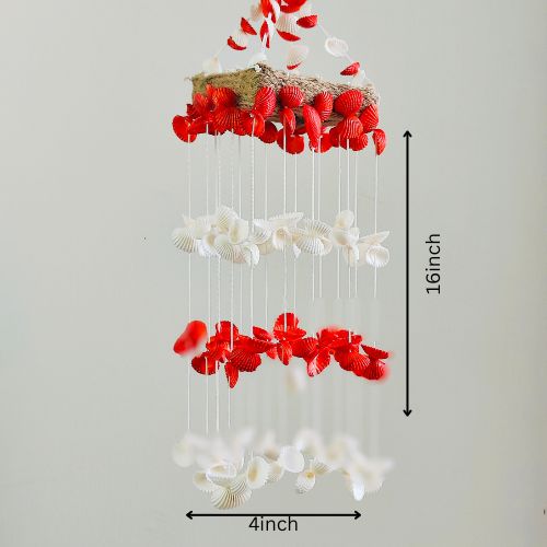 Red Mini sea shell Hanging for Home decor 15 inch