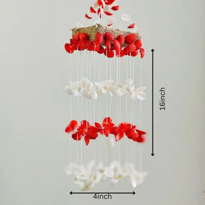 Red Mini sea shell Hanging for Home decor 15 inch - Shellkrafts
