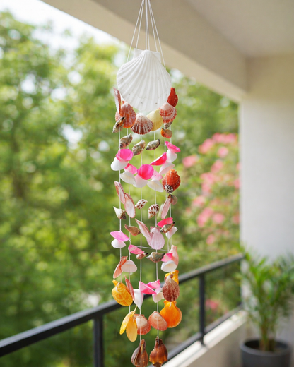 Vibrant Seashell Wind Chime – Handcrafted Coastal Hanging Décor 24inch - Shellkrafts