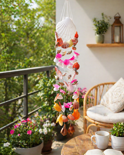 Vibrant Seashell Wind Chime – Handcrafted Coastal Hanging Décor 24inch - Shellkrafts