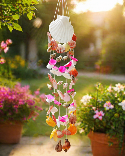 Vibrant Seashell Wind Chime – Handcrafted Coastal Hanging Décor 24inch - Shellkrafts