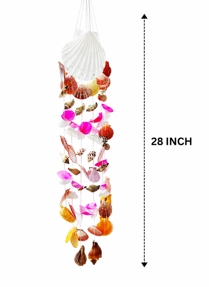 Vibrant Seashell Wind Chime – Handcrafted Coastal Hanging Décor 24inch - Shellkrafts