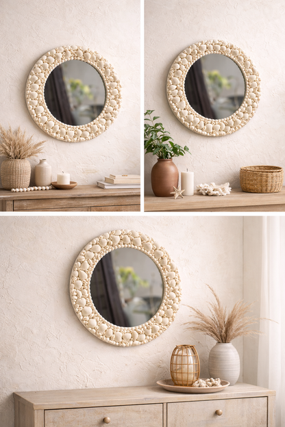 Sea shell Pure white mirror - Shellkrafts