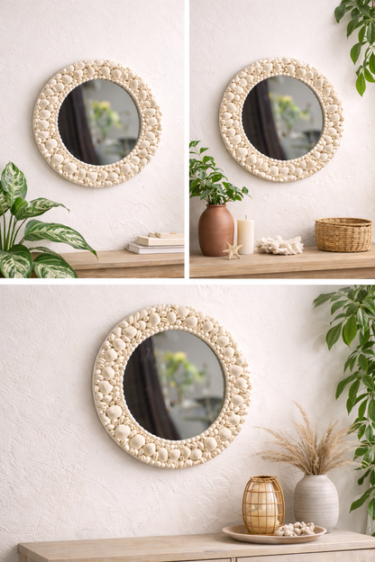 Sea shell Pure white mirror - Shellkrafts