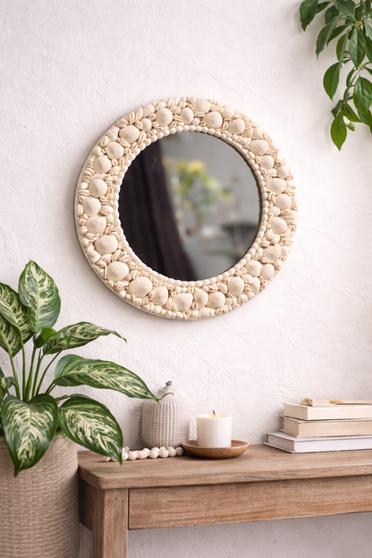 Sea shell Pure white mirror - Shellkrafts