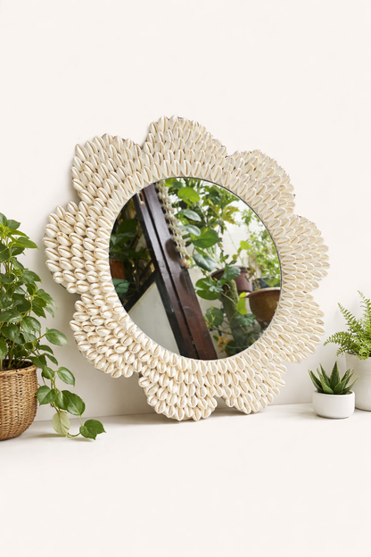 Handcrafted Seashell Wall Mirror – Coastal Boho Home Décor 18inch - Shellkrafts