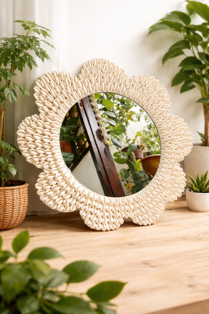 Handcrafted Seashell Wall Mirror – Coastal Boho Home Décor 18inch - Shellkrafts