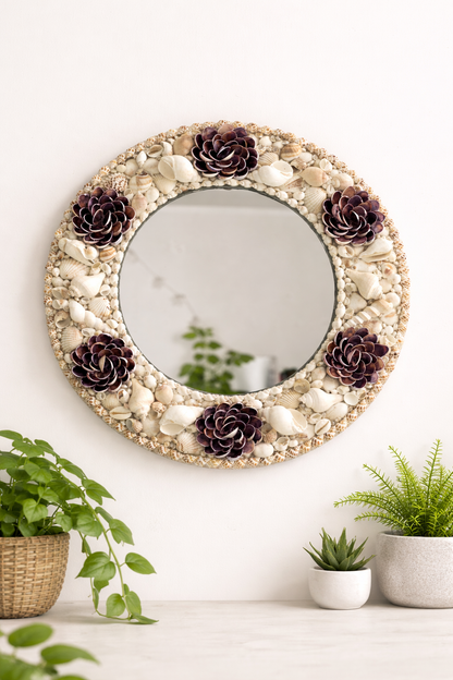 Lotus floral Handcrafted Sea Shell Mirror 17inch - Shellkrafts