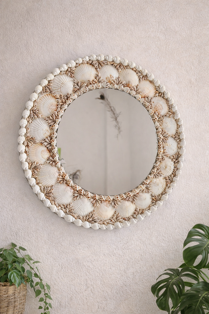 Coastal Charm Handcrafted Shell Mirror – Round Wall Decor 2ft - Shellkrafts