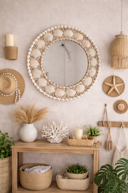 Coastal Charm Handcrafted Shell Mirror – Round Wall Decor 2ft - Shellkrafts