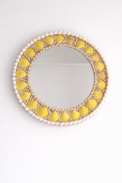 Handcrafted Floral Sunburst Mirror – Boho Wall Décor Accent 18inch - Shellkrafts