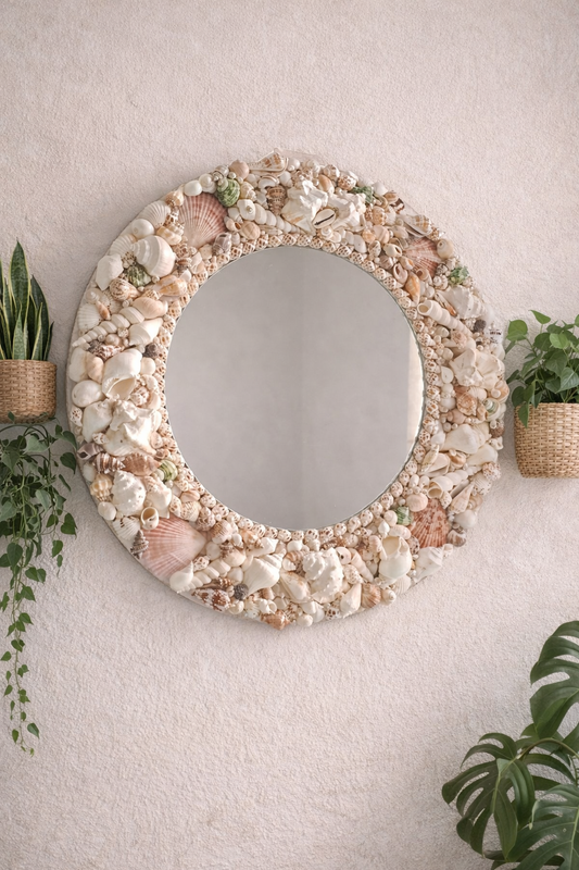 Handcrafted Round Sea Shell Mirror – Coastal Wall Decor 18inch