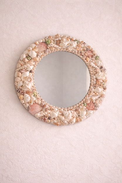 Handcrafted Round Sea Shell Mirror – Coastal Wall Decor 18inch - Shellkrafts