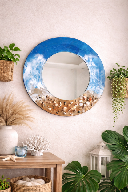 Coastal Wave Seashell Wall Mirror – Handcrafted Ocean-Inspired Decor 20inch - Shellkrafts