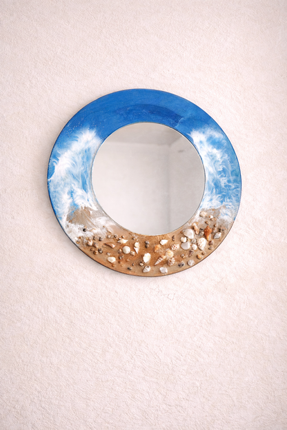 Coastal Wave Seashell Wall Mirror – Handcrafted Ocean-Inspired Decor 20inch - Shellkrafts