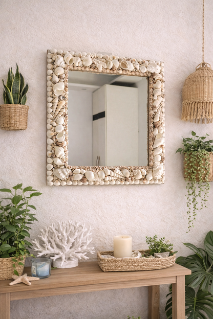 Handcrafted Seashell Square Mirror 18x18inch - Shellkrafts