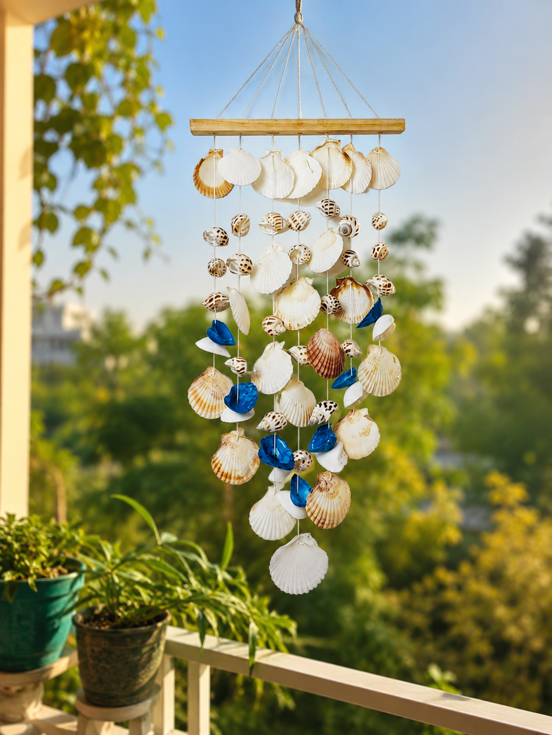 Wooden Mix sea shell windchime 25inch - Shellkrafts