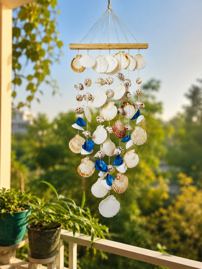 Wooden Mix sea shell windchime 25inch - Shellkrafts