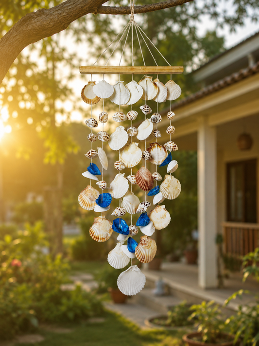 Wooden Mix sea shell windchime 25inch - Shellkrafts