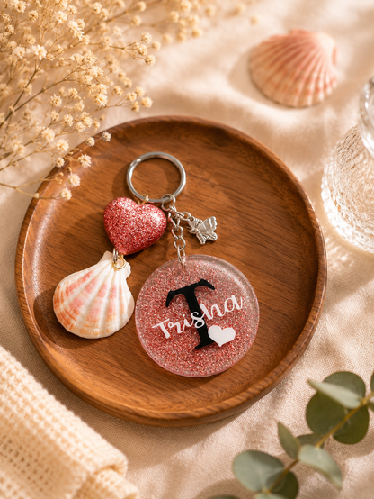 Personalized Glitter Keychain with Name, Shell Charm & Gift Box – Custom Name Keyring for Women & Girls - Shellkrafts
