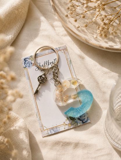 Resin Ocean Alphabet Keychain with Real Shells & Vintage Key Charm - Shellkrafts