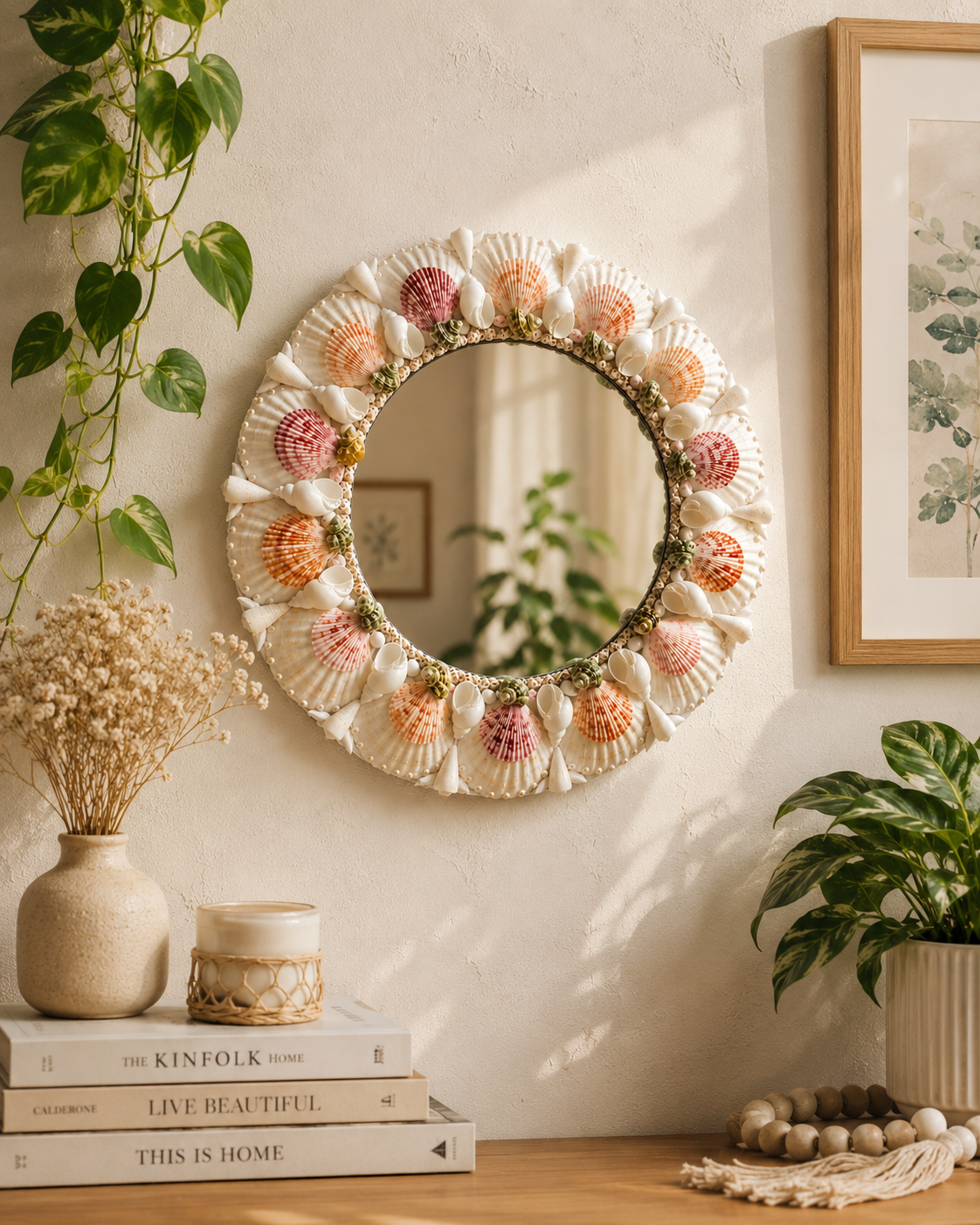 Handmade Pearl Seashell Boho Wall Mirror